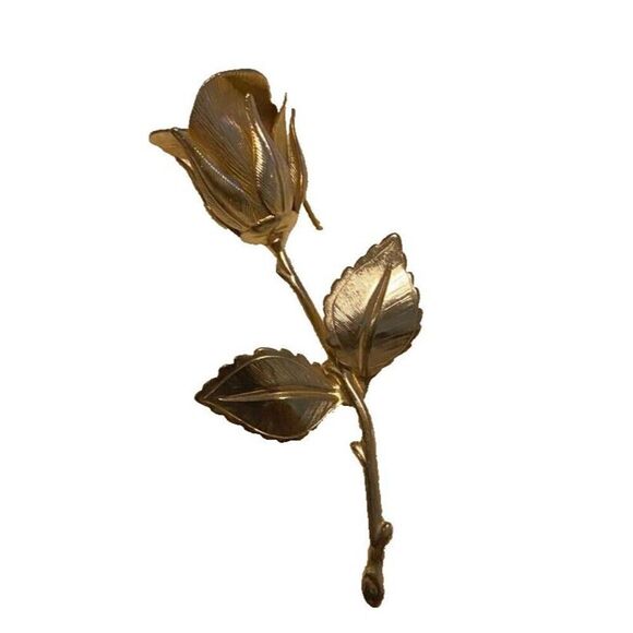 Gold Tone Open Rose Fashion Flower Pin Brooch Adult Vintage - Picture 1 of 1